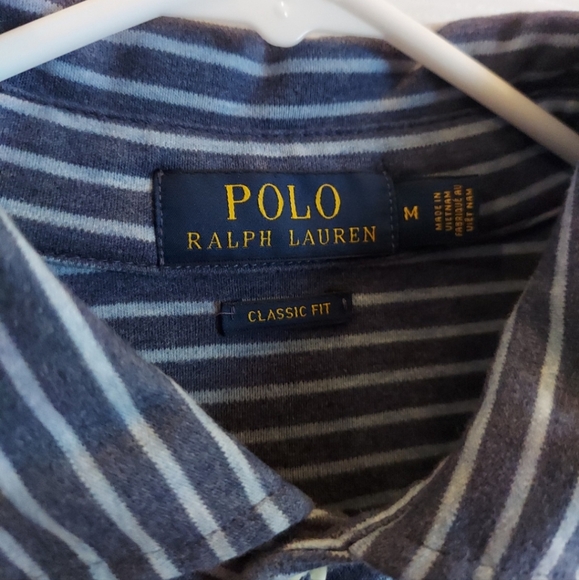 Polo Ralph Lauren Classic Fit Open Sleeve Blue Striped Polo Shirt Blue MED EUC! - Picture 4 of 7